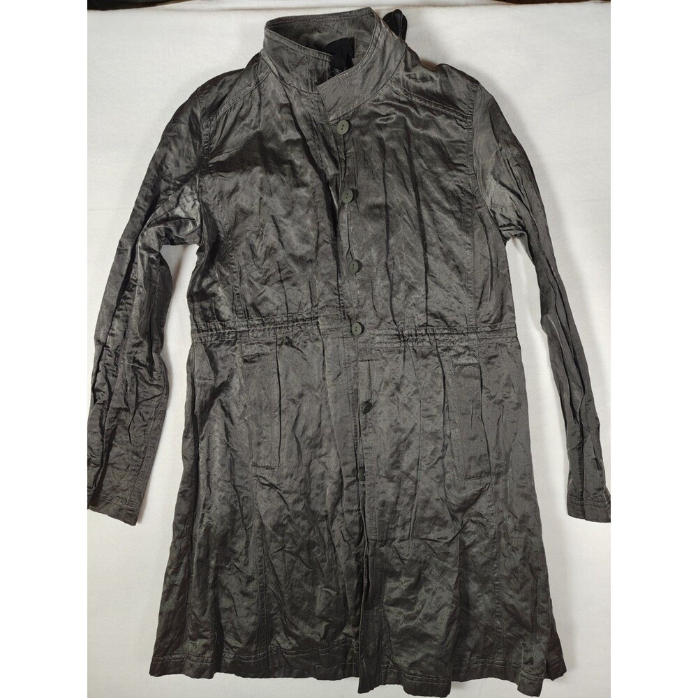 Eileen Fisher Metallic Gray Crinkle Jacket Petite Lightweight Coat Open Front